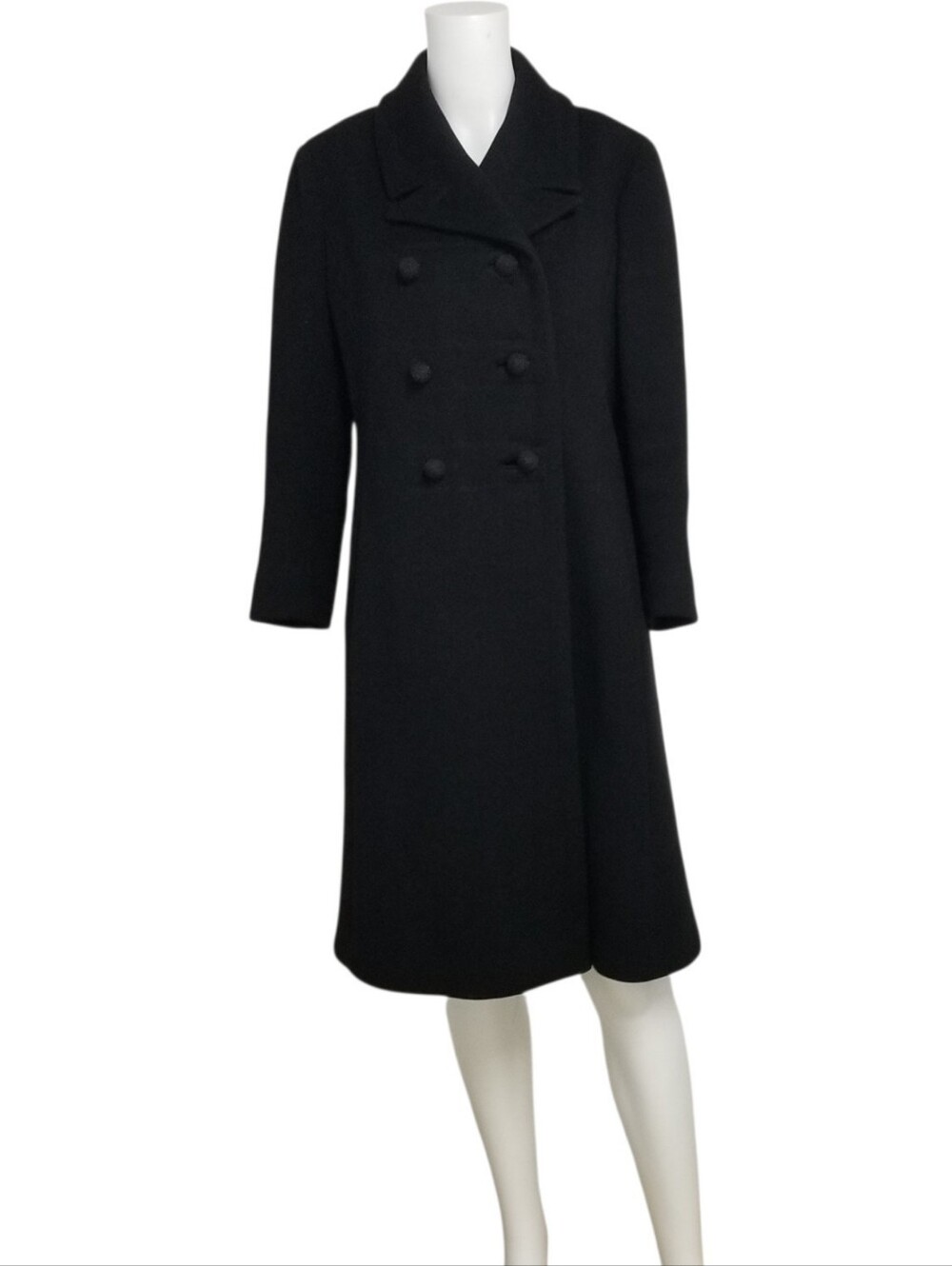 Vintage Saks Fifth Avenue Black Wool Double-Breasted Military Winter Coat Small